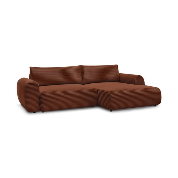 Iš kordinio velveto sulankstoma kampinė sofa raudonos plytų spalvos (su dešiniuoju kampu) Lucien – Bobochic Paris-image-3