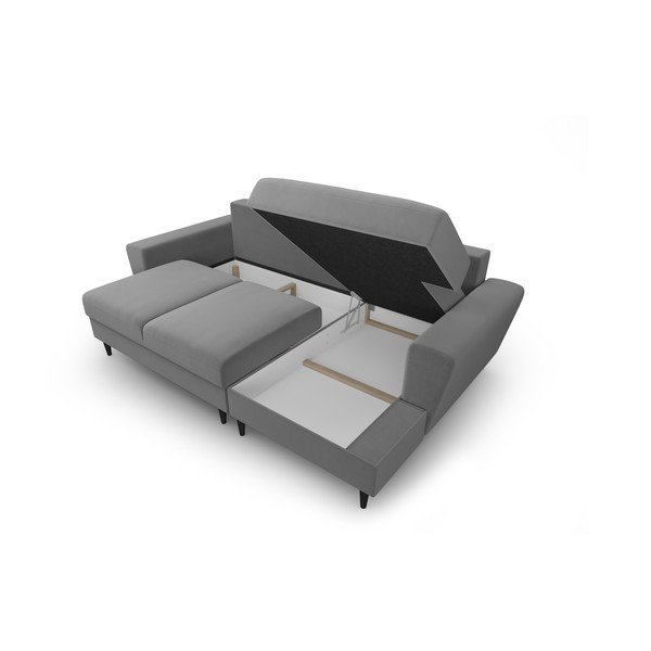 Šviesiai pilkos spalvos iš velveto sulankstoma/su sandėliavimo vieta kampinė sofa (su dešiniuoju kampu/su gultu) Kyoto – Cosmopolitan Design-image-3