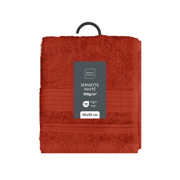 Raudonos plytų spalvos iš frote audinio iš medvilnės rankšluostis 30x50 cm Tendresse – douceur d'intérieur-image-4