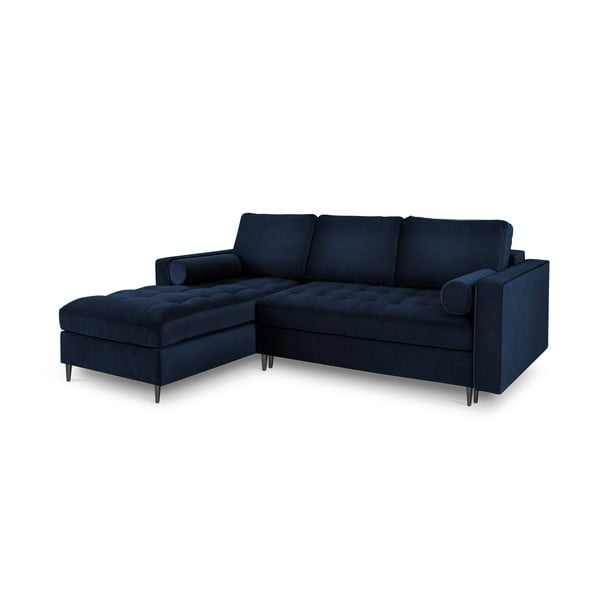 Mėlyna aksominė kampinė sofa-lova Milo Casa Santo, kampas kairėje-image-3