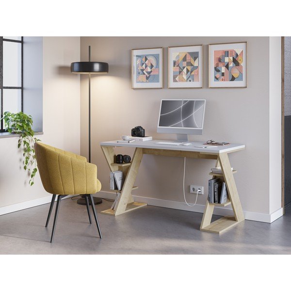 Rašomasis stalas su baltu stalviršiu 60x137 cm Butterfly – Marckeric-image-1