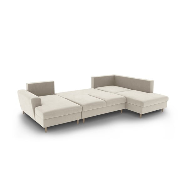 Smėlio spalvos iš velveto sulankstoma/su sandėliavimo vieta kampinė sofa (su dešiniuoju kampu/„U“ formos) Kyoto – Cosmopolitan Design-image-3