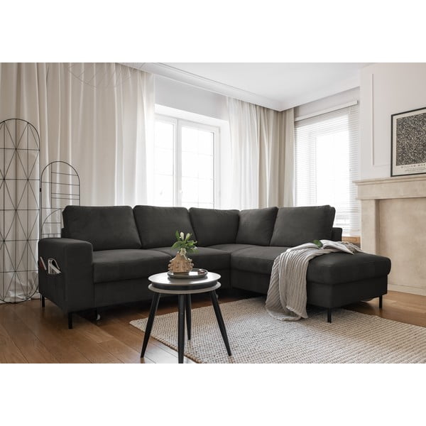 Iš kordinio velveto sulankstoma kampinė sofa tamsiai pilkos spalvos (su dešiniuoju kampu) Lofty Lilly – Miuform-image-4