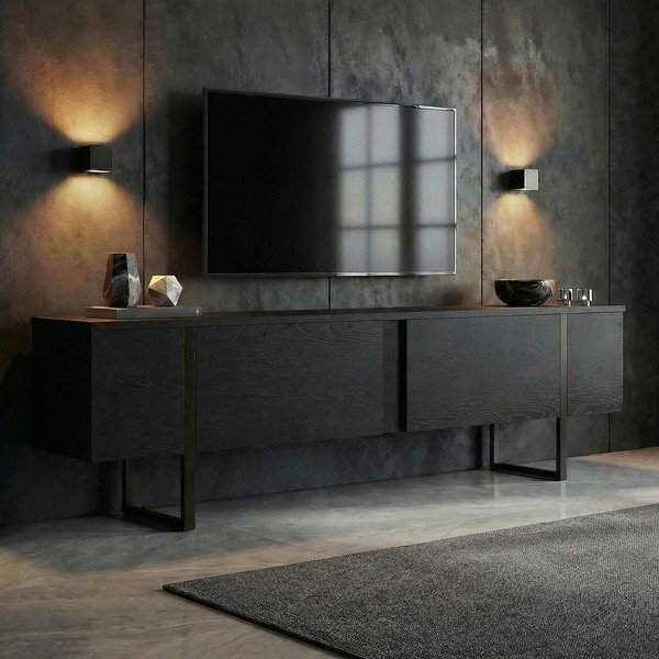 Juodos spalvos TV spintelė 180x50x30 cm Onera – Kalune Design-image-2