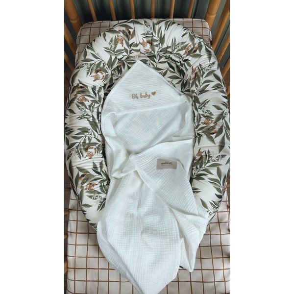 Iš muslino vaikiškas rankšluostis su gobtuvu baltos spalvos 85x85 cm Muslin – Malomi Kids-image-1