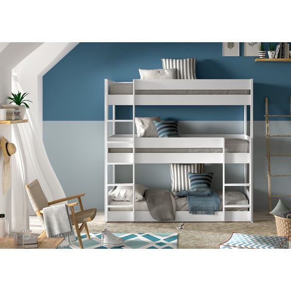 Dviauktė iš pušies masyvo vaikiška lova baltos spalvos 90x200 cm Scott – Vipack-image-2