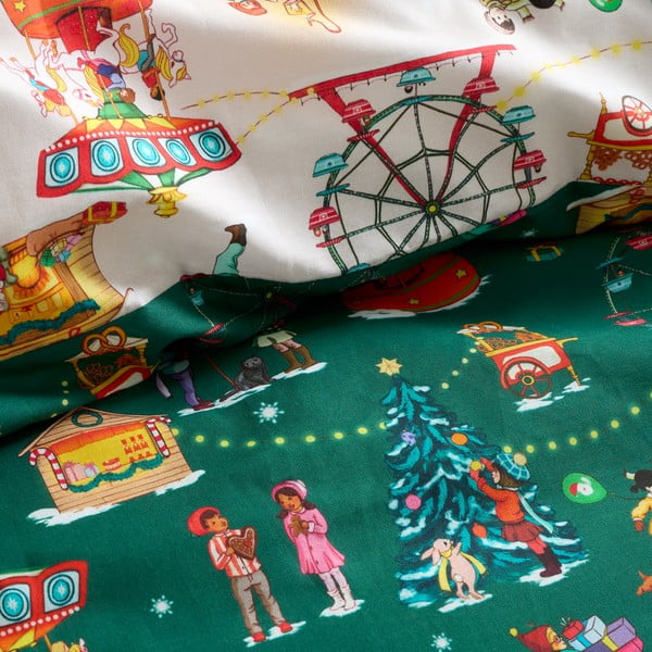 Žalios spalvos iš medvilnės dvigulė vaikiška patalynė 200x200 cm Christmas Fairground – Belle & Boo-image-4