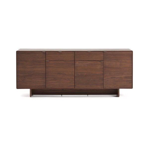 Tamsiai rudos spalvos šoninė spintelė iš riešutmedžio 194,5x78x45 cm Norlen – Kave Home