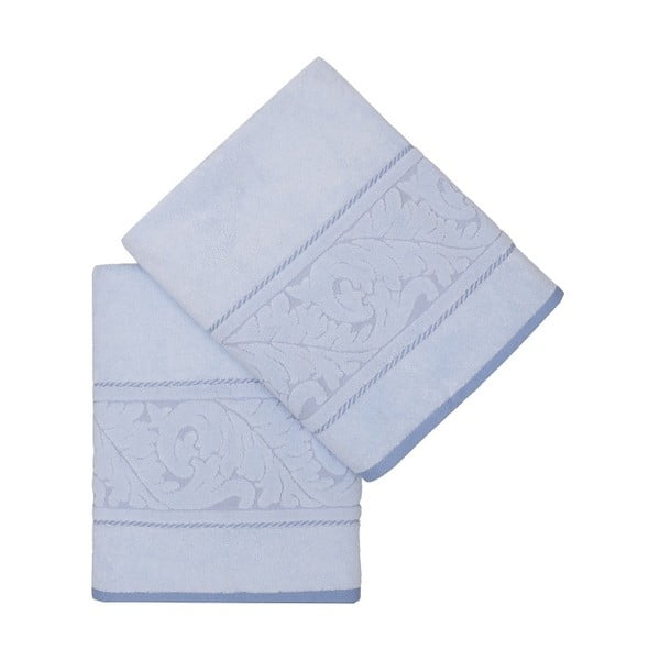 2 šviesiai mėlynų medvilninių vonios rankšluosčių rinkinys "Ghunna", 70 x 140 cm