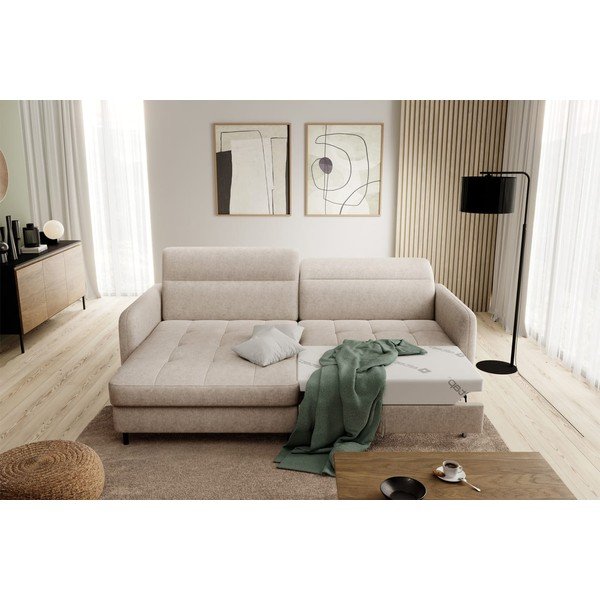 Smėlio spalvos kampinė sofa (su kairiuoju kampu/su gultu) Gomsi – ELTAP-image-1