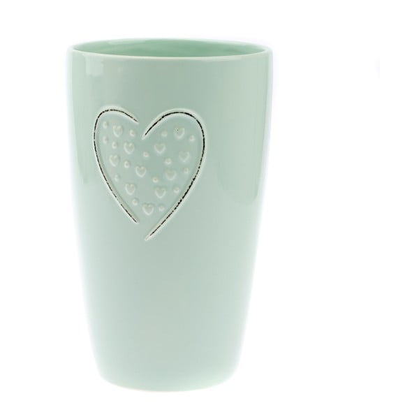 Šviesiai žalia keraminė vaza "Dakls Hearts Dots", 22 cm aukščio
