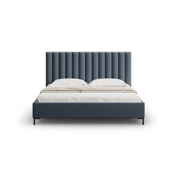 Dvigulė lova tamsiai mėlynos spalvos audiniu dengta su sandėliavimo vieta su lovos grotelėmis 180x200 cm Casey – Mazzini Beds-image-4