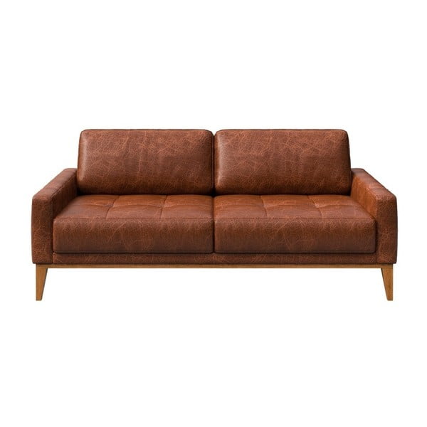 Raudonai ruda odinė sofa MESONICA Musso Tufted, 173 cm