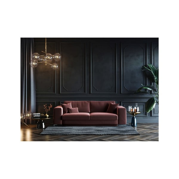 Tamsiai rožinė aksominė sofa-lova Devichy Rothe, 256 cm-image-4