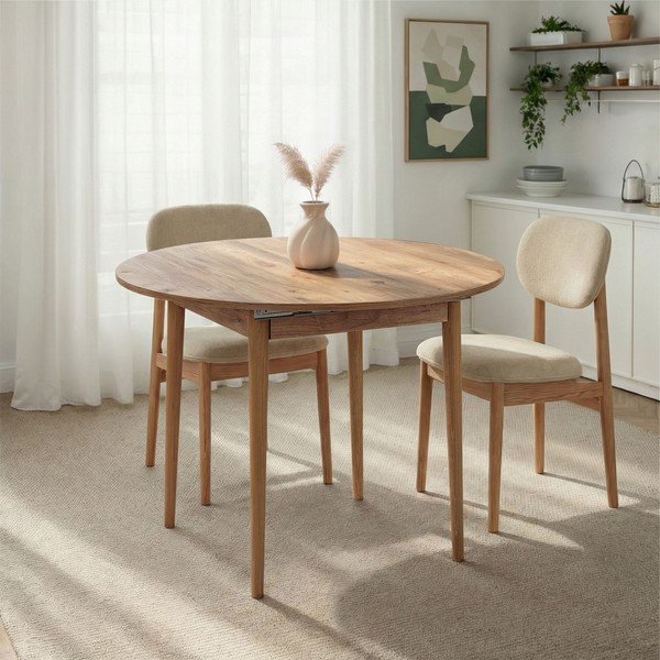 Apvalios formos prailginamas valgomojo stalas su papildomu stalviršiu iš pušies ø 100 cm Viona – Kalune Design-image-3