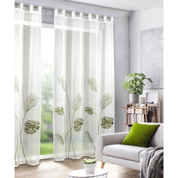 Baltos spalvos/žalios spalvos iš šydo permatoma užuolaida 135x245 cm – Sehlbach-image-1