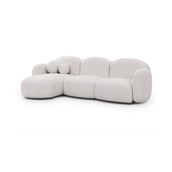Kreminės spalvos kampinė sofa iš boucle (su kairiuoju kampu/su gultu) Orbit – Ropez