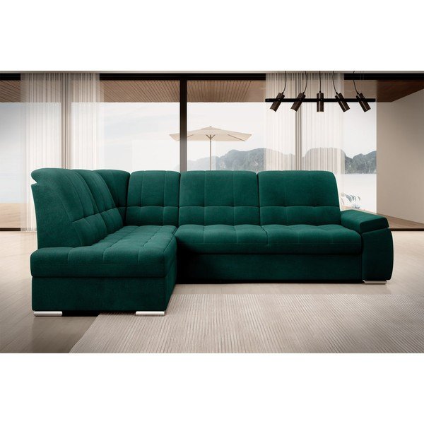 Žalios spalvos iš velveto sulankstoma/su sandėliavimo vieta kampinė sofa (su kairiuoju kampu/„L“ formos) Sado – ELTAP-image-3