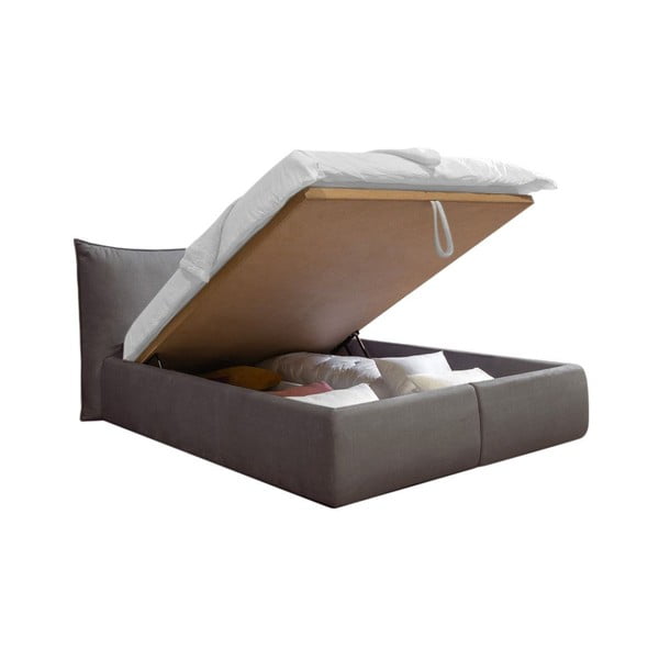 Tamsiai pilka minkšta dvigulė lova su daiktadėže ir grotelėmis 180x200 cm Jade - Bobochic Paris-image-3