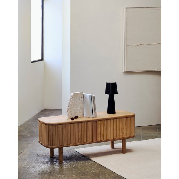 Natūralios spalvos TV spintelė iš uosio 120x50x40 cm Mailen – Kave Home-image-1