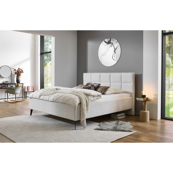 Smėlio spalvos dvigulė lova audiniu dengta su sandėliavimo vieta su lovos grotelėmis 180x200 cm Paulo – Meise Möbel-image-1