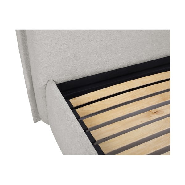 Dvigulė lova šviesiai pilkos spalvos audiniu dengta su sandėliavimo vieta su lovos grotelėmis 160x200 cm Armie – Milo Casa-image-4