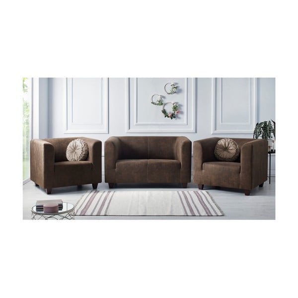 "Bobochic Paris Django Preston" 2 sofų ir 2 fotelių rinkinys, šviesiai rudos spalvos