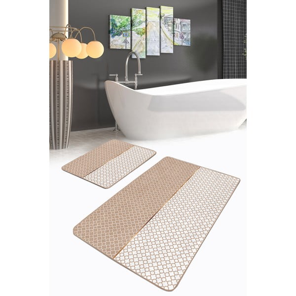 Vonios kilimėliai smėlio spalvos 2 vnt. 60x100 cm – Mila Home-image-1