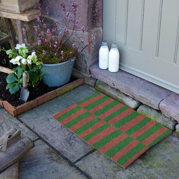 Iš kokoso pluošto grindų kilimėlis 40x60 cm Pink & Green Half Stripes – Artsy Doormats-image-3