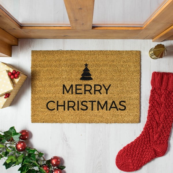 Iš kokoso pluošto grindų kilimėlis su Kalėdų motyvu 40x60 cm Merry Christmas – Artsy Doormats-image-1