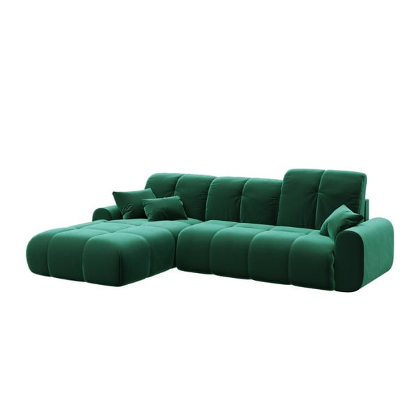 Tamsiai žalia aksominė kampinė sofa-lova Devichy Tous, kairysis kampas-image-2