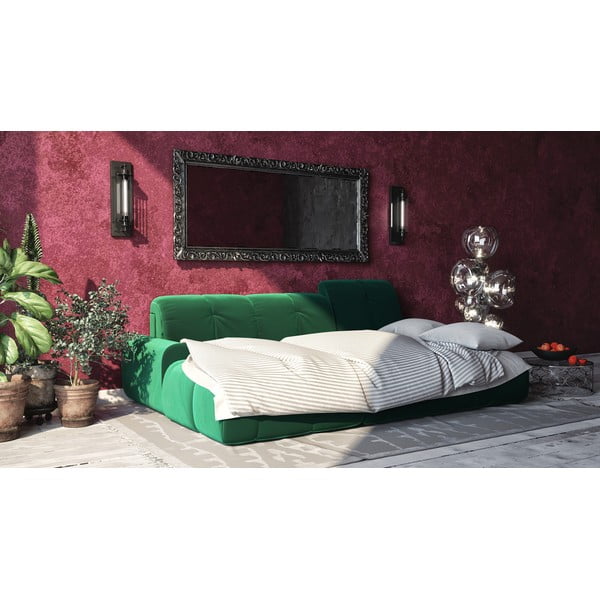 Tamsiai žalia aksominė kampinė sofa-lova Devichy Tous, kairysis kampas-image-1