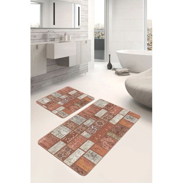 Rudos spalvos iš velveto vonios kilimėliai 2 vnt. 60x100 cm – Mila Home-image-3