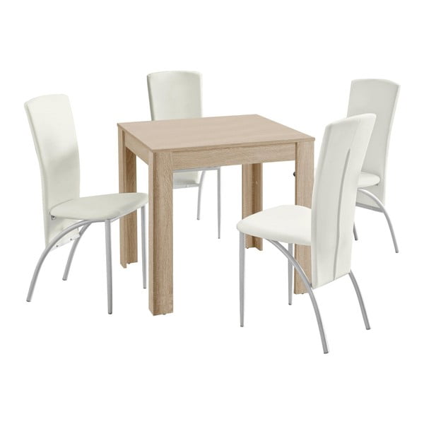 Valgomojo stalo ir 4 baltų valgomojo kėdžių komplektas "Støraa Lori Nevada Duro Oak White