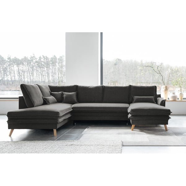 Sulankstoma kampinė sofa tamsiai pilkos spalvos (su kairiuoju kampu/„U“ formos) Charming Charlie – Miuform