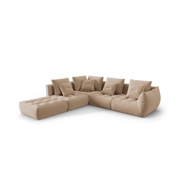 Smėlio spalvos iš velveto kampinė sofa (su kairiuoju kampu/„L“ formos) Bloom – Micadoni -image-2
