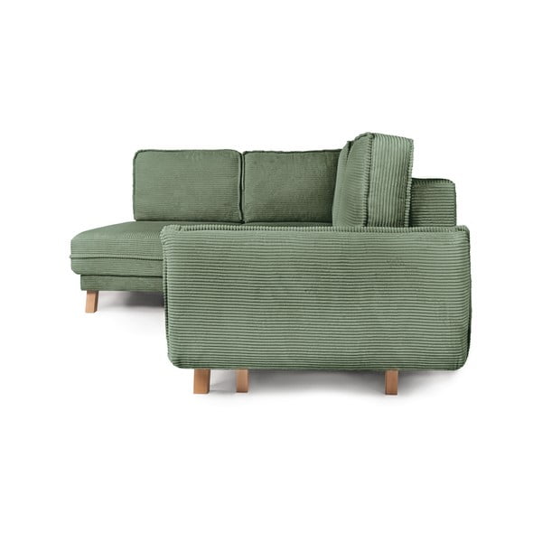 Iš kordinio velveto sulankstoma kampinė sofa šviesiai žalios spalvos (su kairiuoju kampu) Tori – Bonami Selection-image-3
