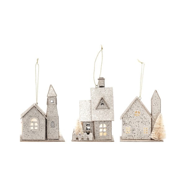 3 popierinių kalėdinių namo formos papuošalų rinkinys Bloomingville Ornamentas