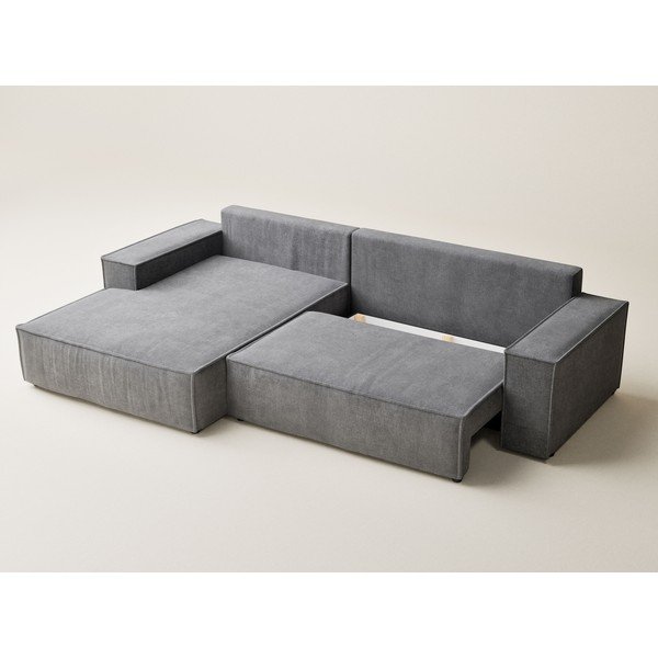 Pilkos spalvos sulankstoma/su sandėliavimo vieta kampinė sofa iš šenilinio audinio (su kairiuoju kampu/su gultu) Maze – Maison de Rêve-image-3
