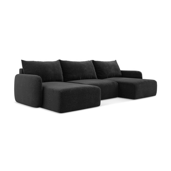 Juodos spalvos sulankstoma/su sandėliavimo vieta kampinė sofa Kalena – Makamii-image-2