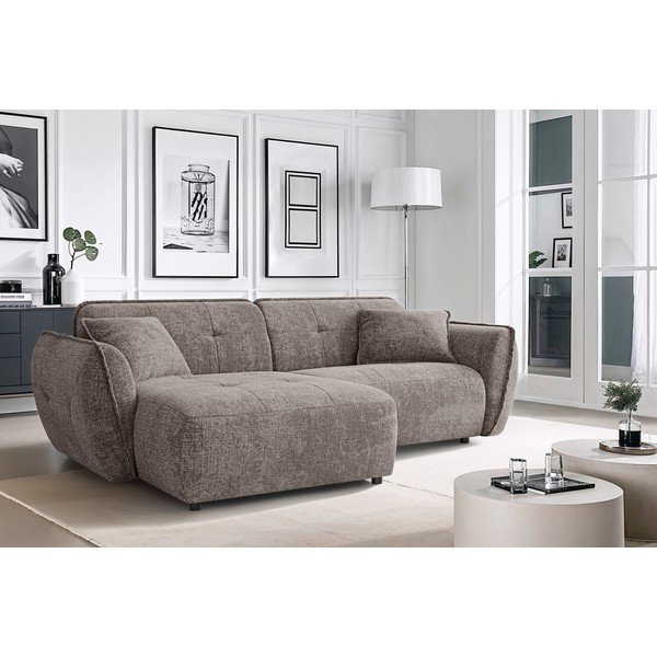 Taupe spalvos kampinė sofa iš šenilinio audinio (su kairiuoju kampu/su gultu) Nelia – Ropez-image-1