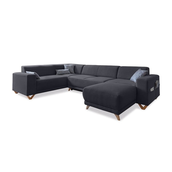 Antracito spalvos sulankstoma/su sandėliavimo vieta kampinė sofa (su kairiuoju kampu/„U“ formos) Classy Sophie – Miuform