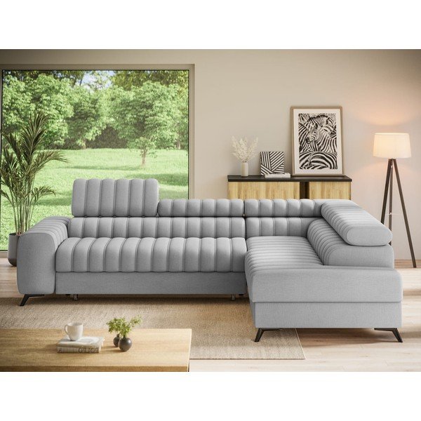 Pilkos spalvos kampinė sofa iš velveto (su dešiniuoju kampu/„L“ formos) Kanedo – ELTAP-image-3