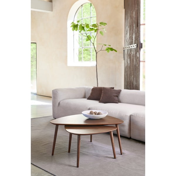 Kavos staliukai rudos spalvos 2 vnt. iš ąžuolo 70x100 cm Adda – Unique Furniture-image-1