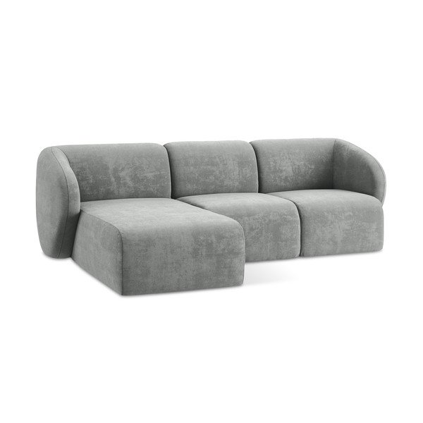 Pilkos spalvos kampinė sofa iš šenilinio audinio (su kairiuoju kampu/su gultu) Lani – Makamii-image-4
