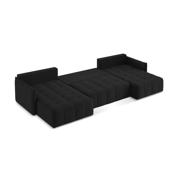 Juodos spalvos sulankstoma/su sandėliavimo vieta kampinė sofa („U“ formos) Moku – Makamii-image-4