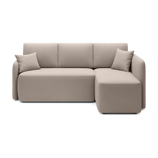 Smėlio spalvos iš velveto sulankstoma/su sandėliavimo vieta kampinė sofa (su dešiniuoju kampu/su gultu) Hadson – ELTAP