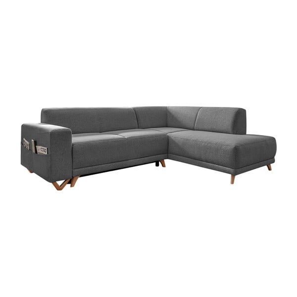 Pilkos spalvos sulankstoma/su sandėliavimo vieta kampinė sofa (su dešiniuoju kampu/„L“ formos) Classy Sophie – Miuform