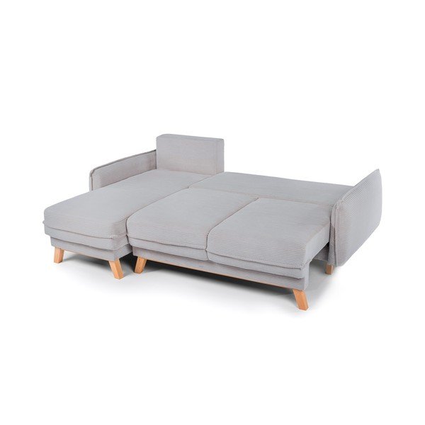Šviesiai pilkos spalvos sulankstoma/su sandėliavimo vieta kampinė sofa iš kordinio velveto Tori – Bonami Selection-image-3