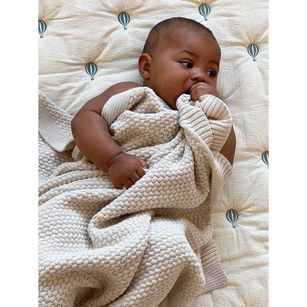 Šviesiai geltonos spalvos/mėlynos spalvos iš organiškos medvilnės dygsniuotas vaikiškas pledas 90x120 cm Balloon – Cam Cam Copenhagen-image-4